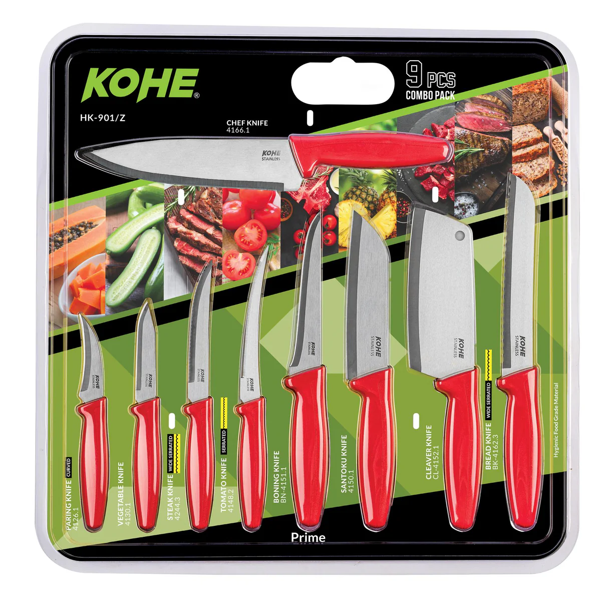 KOHE-Paring/Vegitable/Steak/Tomato/Boning/Santoku/Cleaver/Bread/Chef Knife COMBO 9 PCS HK-901/Z