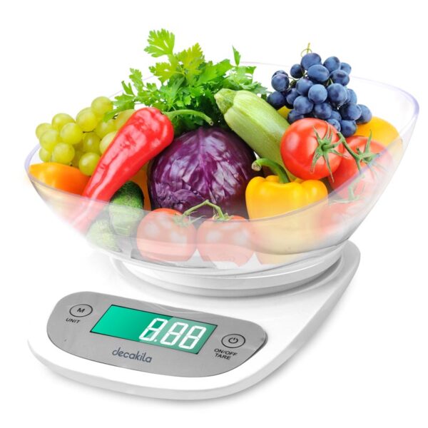 Decakila - Kitchen Scale | 2-5000g | LCD Display | unit: g,kg,oz,lb,ml / LCD with Backlight - KMTT092W