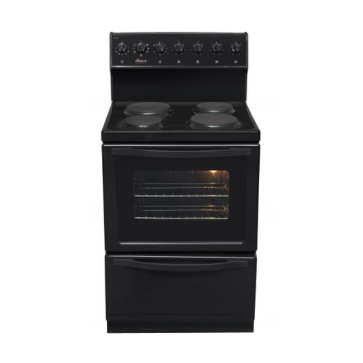 UNIVA - 4 Plate Freestanding Electric Stove with Oven and Warmer Drawer – Large 84 L Oven, Glass Control Panel, A Energy Rated Appliance Black – U126B-1