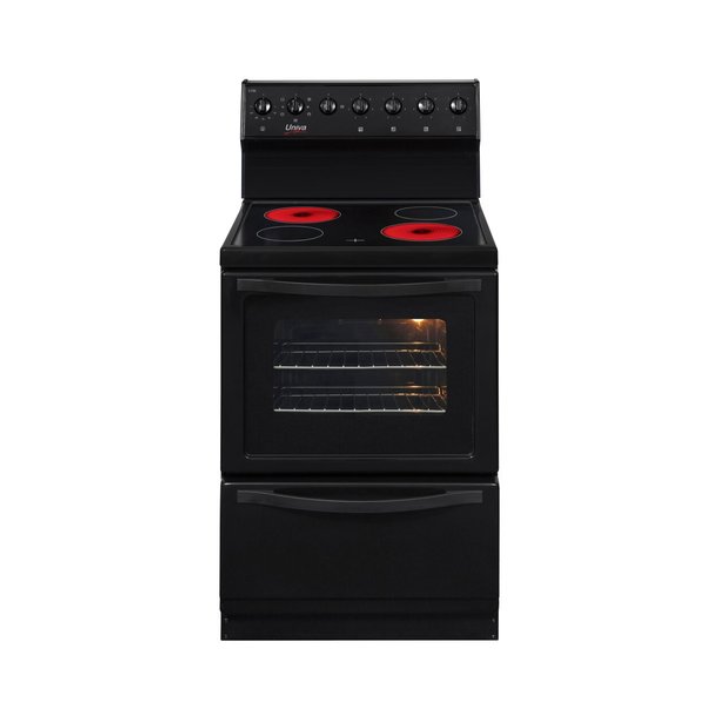 UNIVA - Stove 4 Solid Plates Black With Warmer Drawer - U126CB
