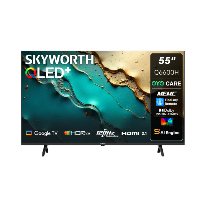 SKYWORTH  - 55"  QLED Google TV | 55 inch 4K UHD QLED | Google TV OS | HDR10 HDR10+ Dolby Vision | 3 x HDMI2.1 | Wi Fi dual band | Bluetooth 5.1 - 55Q6700H