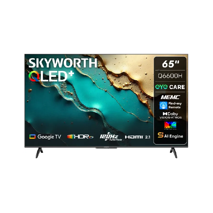  SKYWORTH  - 65" Q6600H QLED+ 4K Google Smart TV, Eye Care 5.0 Display, HDR10+, 120Hz Turbo Motion, MEMC, Game Mode, Film Maker Mode - 65Q6600H 
