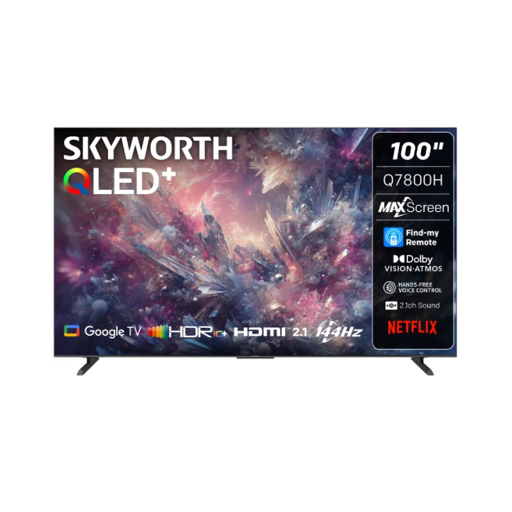 SKYWORTH - 100" 4K QLED Google TV, Dolby Vision, Dolby Atmos, 144Hz MEMC, 60W Sound, HDMI 2.1, 32GB Storage, 3GB RAM, Google Assistant | Chromecast, Game Mode - 100Q7800H