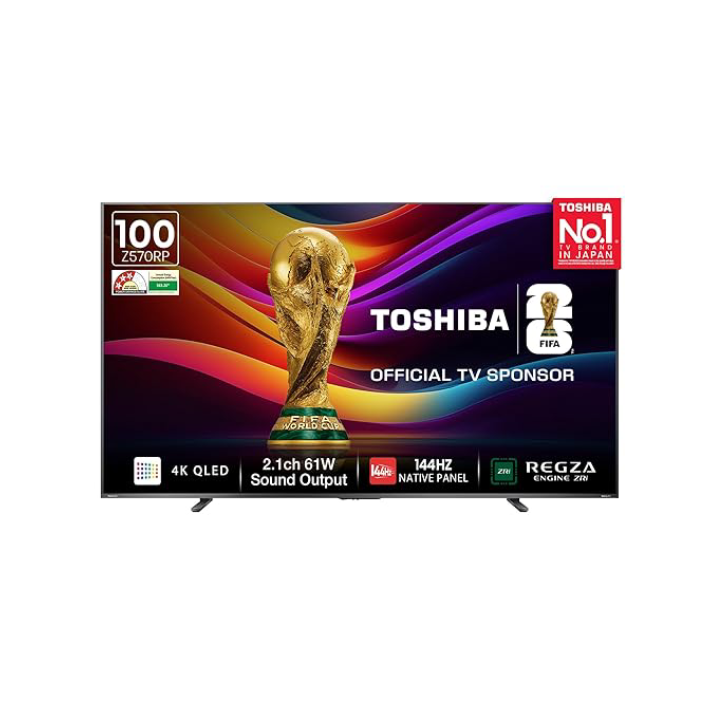 Toshiba 100 Inch 4K Ultra HD Smart QLED TV | Dolby Vision Atmos, HDR10+ | 144 Hz Panel | 2.1 CH 61W Speaker with Sub Woofer | REGZA Engine ZRi | Voice Control | VIDAA OS