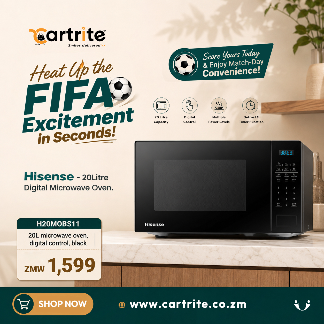 Hisense - 20Litre Digital Microwave Oven | Black - H20MOBS11