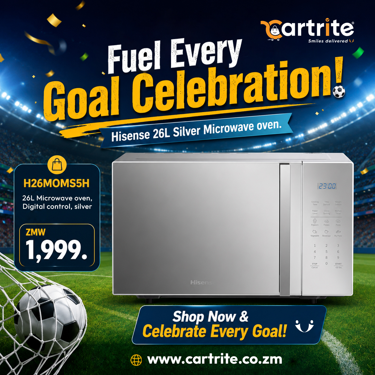 Hisense 26L Silver Microwave 800W 11 Power Levels Mirror Digital H26MOMS5H